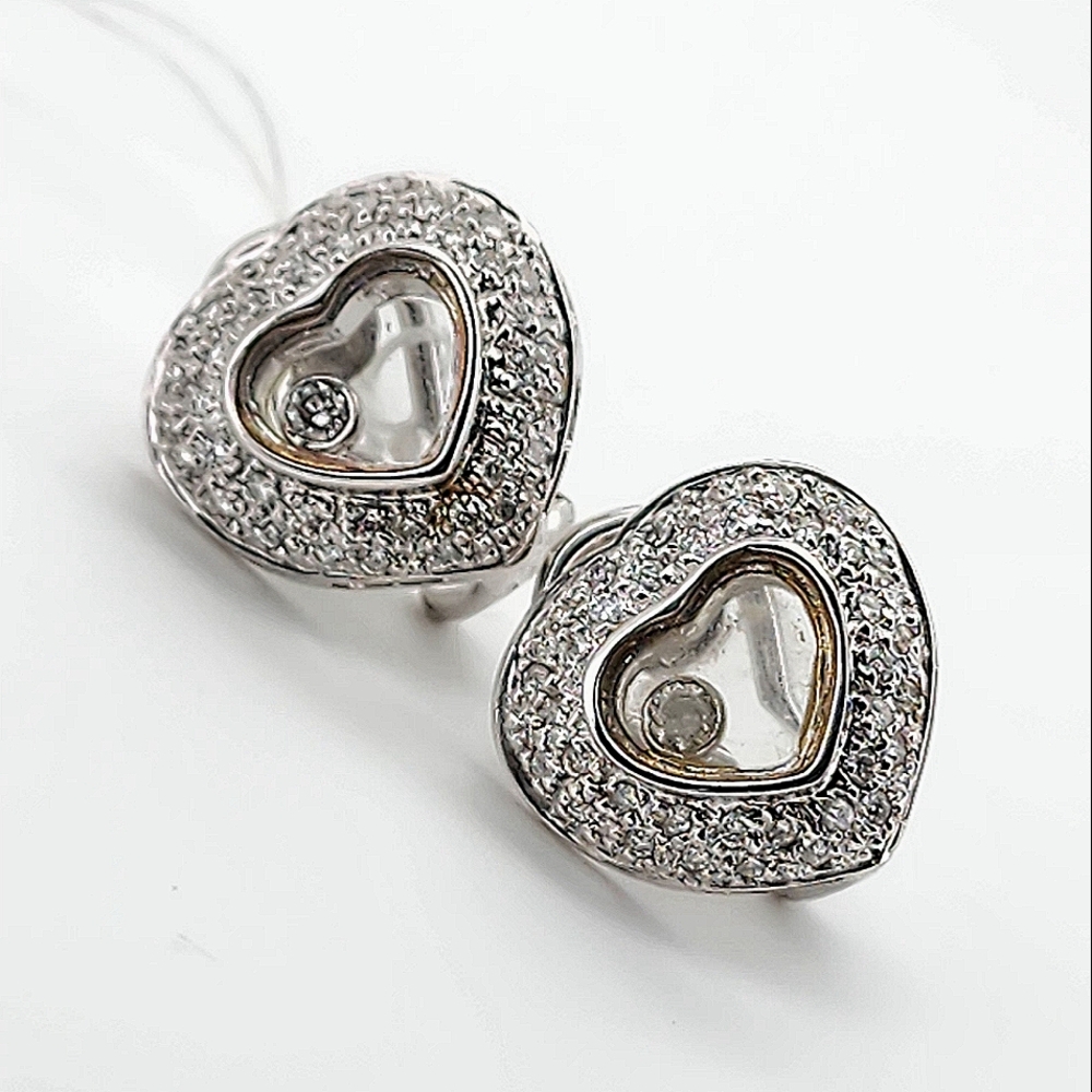 14kt White Gold Diamond Heart Earrings With Floating Diamond